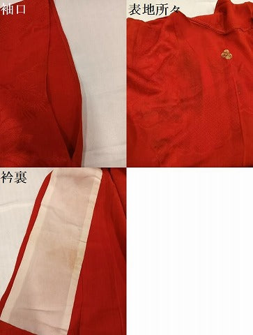 平和屋着物●アンティーク 大正ロマン 振袖用長襦袢 単衣 色無地 草花地紋 赤丹色 広衿仕立て 正絹 逸品 AABH9607ph