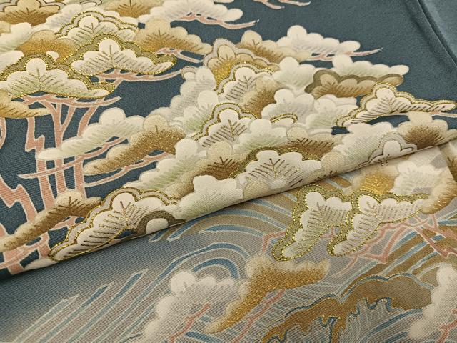 平和屋着物●豪華色留袖 友禅 駒刺繍 浜松文 暈し染め 金彩 正絹 逸品 AABH9612ph