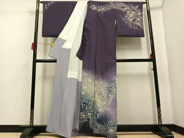 平和屋着物●吉乃一廉 幻の辻が花 訪問着 辻が花 絞り 暈し染め 金彩 銀通し地 正絹 逸品 AABH9615ph