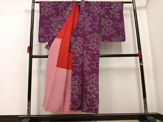 平和屋着物●アンティーク 大正ロマン お召 花唐草文 正絹 逸品 AABH9629ph