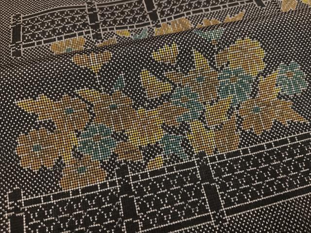平和屋着物●本場大島紬 一元7マルキ 草花文 正絹 逸品 AABH9637ph