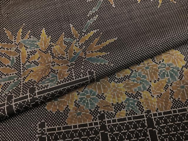 平和屋着物●本場大島紬 一元7マルキ 草花文 正絹 逸品 AABH9637ph