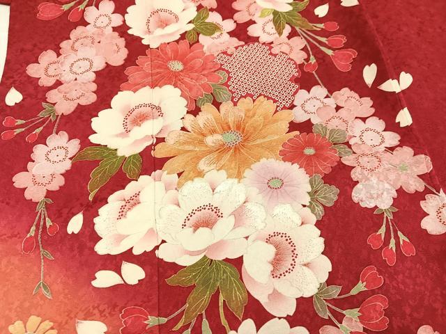 平和屋着物●IKKO 振袖 草花文 暈し染め 正絹 逸品 AABH9639ph