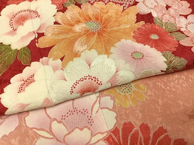 平和屋着物●IKKO 振袖 草花文 暈し染め 正絹 逸品 AABH9639ph