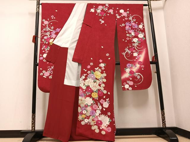 平和屋着物●豪華振袖 駒刺繍 舞花文 暈し染め 金銀彩 正絹 逸品 AABH9645ph