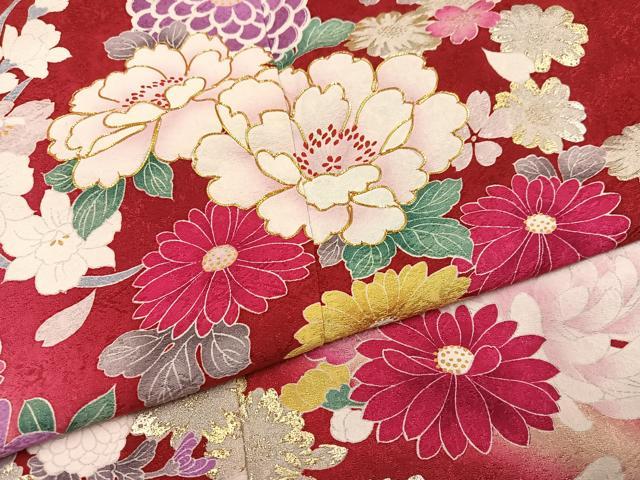 平和屋着物●豪華振袖 駒刺繍 舞花文 暈し染め 金銀彩 正絹 逸品 AABH9645ph