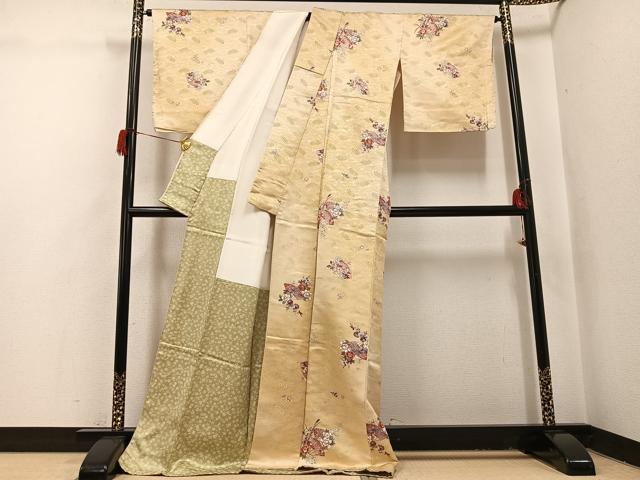 平和屋着物●上質な小紋 扇面花文 金銀彩 金通し地 やまと誂製 正絹 逸品 未使用 AABH9646ph