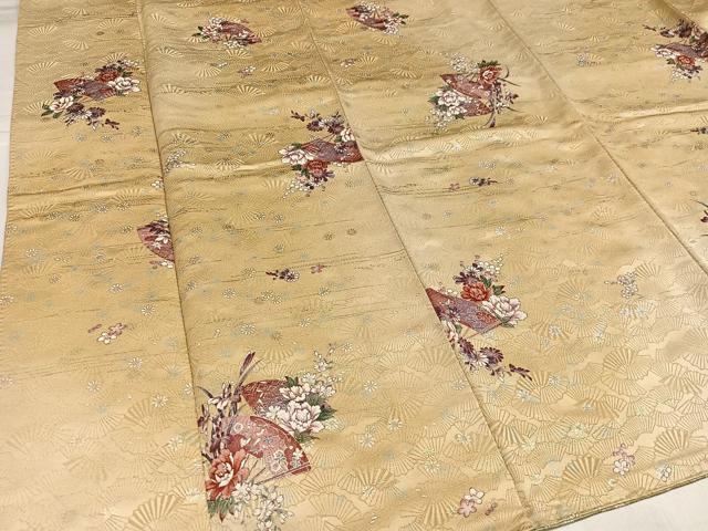 平和屋着物●上質な小紋 扇面花文 金銀彩 金通し地 やまと誂製 正絹 逸品 未使用 AABH9646ph