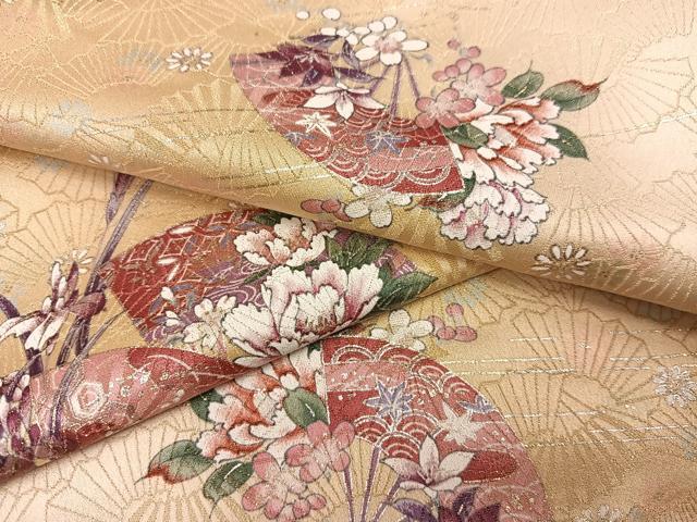 平和屋着物●上質な小紋 扇面花文 金銀彩 金通し地 やまと誂製 正絹 逸品 未使用 AABH9646ph