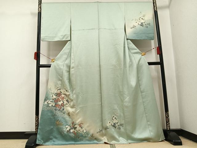 羽織　銀彩　花模様　流水　菊　梅　灯篭　着物　038k 平和屋着物○訪問着 流水花鼓文 暈し染め 銀彩 正絹 逸品