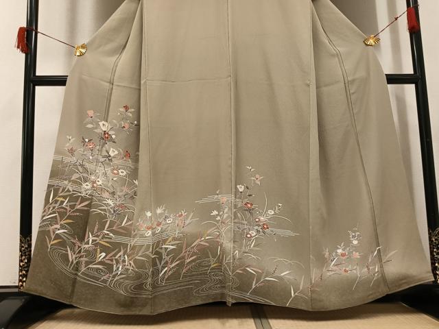 平和屋着物●訪問着 友禅 草花文 暈し染め 金彩 正絹 逸品 AABH9657ph