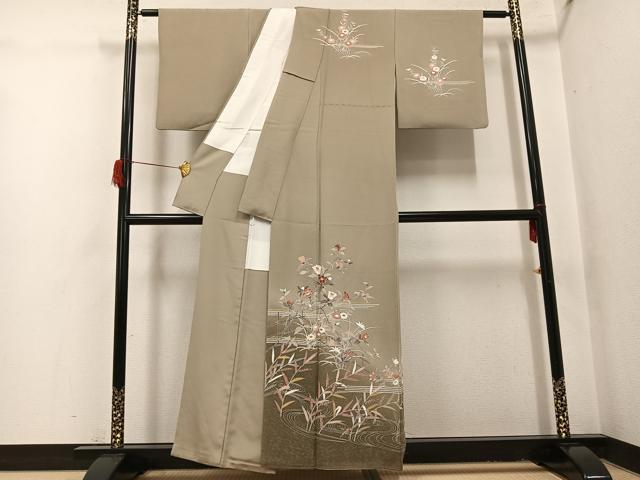 平和屋着物●訪問着 友禅 草花文 暈し染め 金彩 正絹 逸品 AABH9657ph