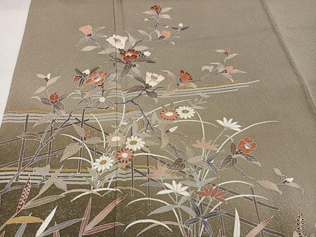 平和屋着物●訪問着 友禅 草花文 暈し染め 金彩 正絹 逸品 AABH9657ph