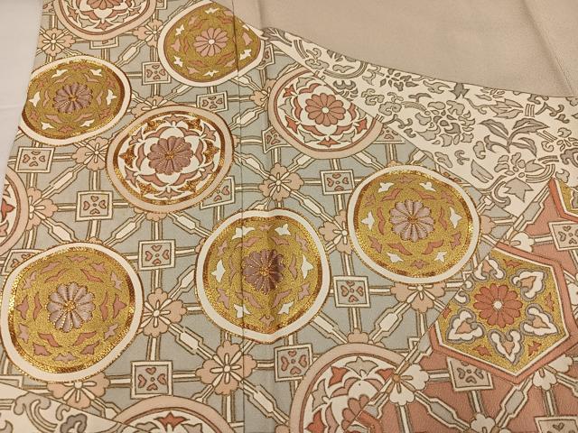 平和屋着物●豪華色留袖 駒刺繍 更紗唐草文 金彩 正絹 逸品 AABH9660ph