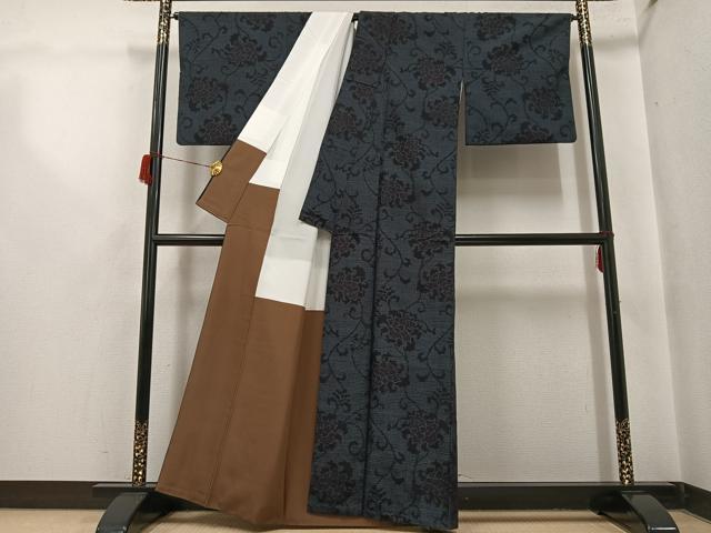 平和屋着物●結城紬 花唐草文 正絹 逸品 AABH9664ph