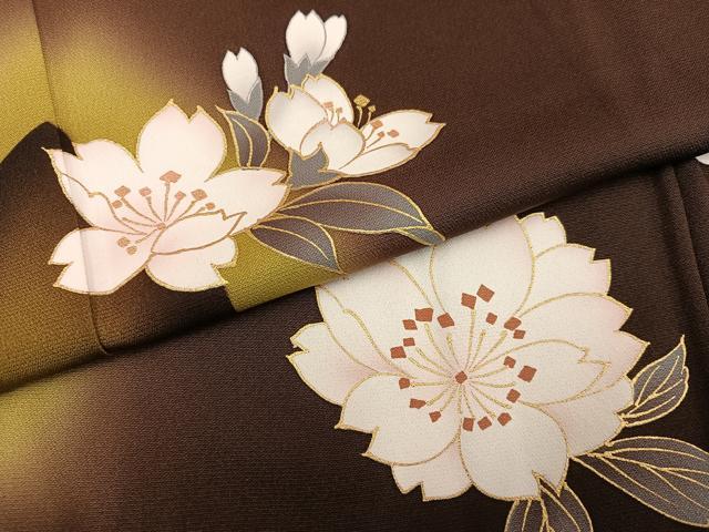 平和屋着物●豪華振袖 舞桜文 暈し染め 金彩 正絹 逸品 AABH9666ph
