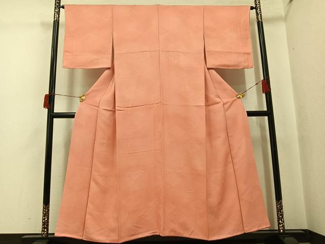 平和屋着物●上質な色無地 松菱地紋 宍色 正絹 逸品 AABH9667ph