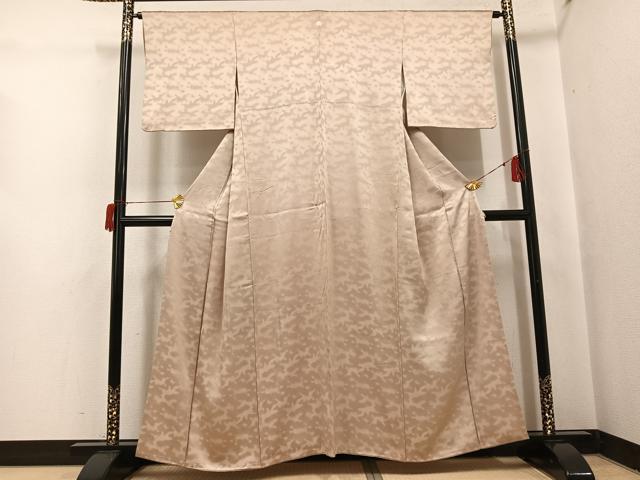 平和屋着物●上質な色無地 霞地紋 榛色 正絹 逸品 AABH9669ph