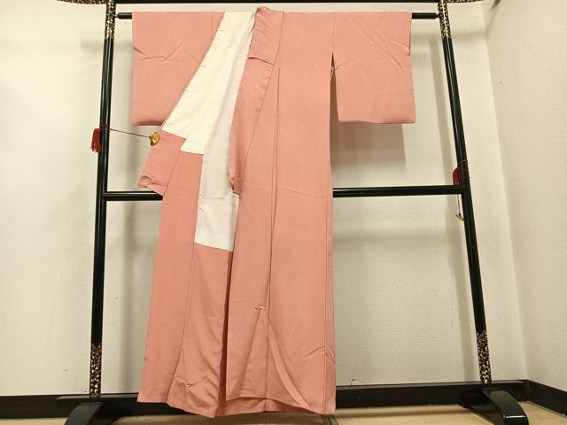 平和屋着物●上質な色無地 草木地紋 宍色 正絹 逸品 AABH9671ph