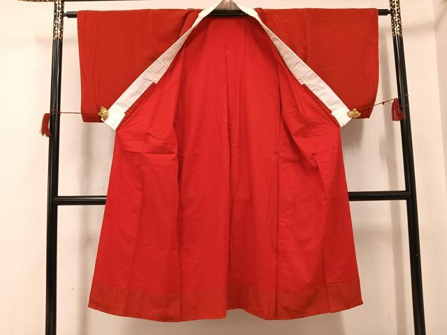 平和屋着物●アンティーク 大正ロマン 長襦袢 袷 色無地 緋色 正絹 逸品 AABH9672ph