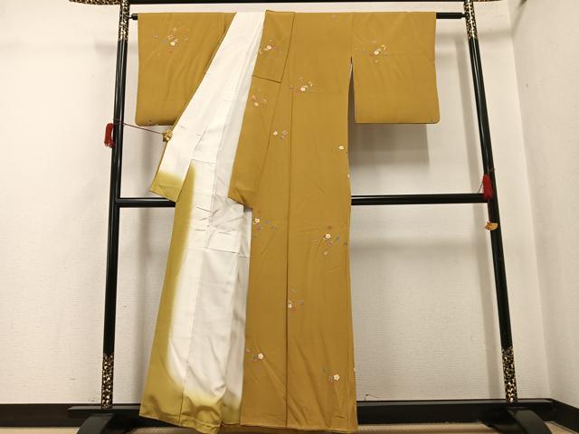 平和屋着物●上質な小紋 友禅 草花文 金彩 正絹 逸品 AABH9690ph