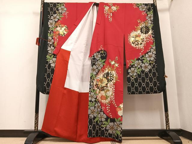 平和屋着物●女優・後藤久美子ブランド 振袖 鴛鴦草花舞蝶文 暈し染め 金彩 正絹 逸品 AABH9692ph