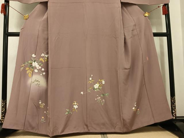 平和屋着物●男性 訪問着 キングサイズ 友禅 作家物 美山 枝花文 正絹 逸品 AABH9693ph