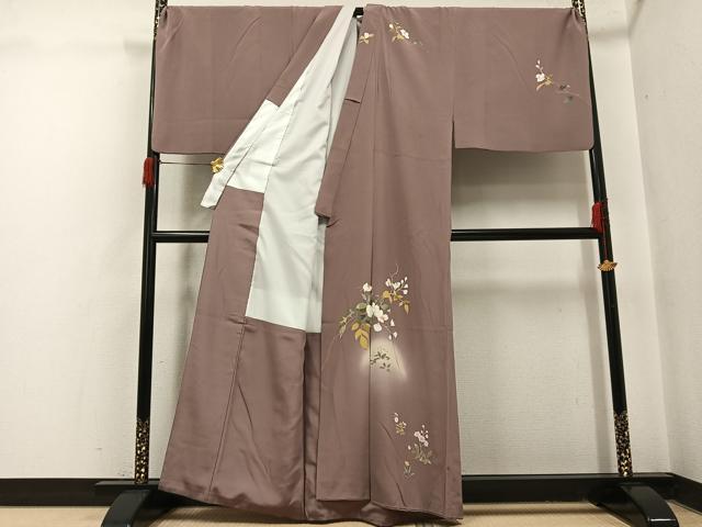 平和屋着物●男性 訪問着 キングサイズ 友禅 作家物 美山 枝花文 正絹 逸品 AABH9693ph