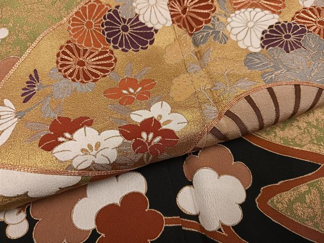 平和屋着物●豪華黒留袖 駒刺繍 扇面花文 暈し染め 金彩 正絹 逸品 AABH9703ph