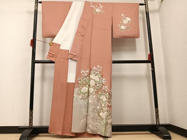 平和屋着物●訪問着 草花文 暈し染め 金銀彩 正絹 逸品 AABH9713ph