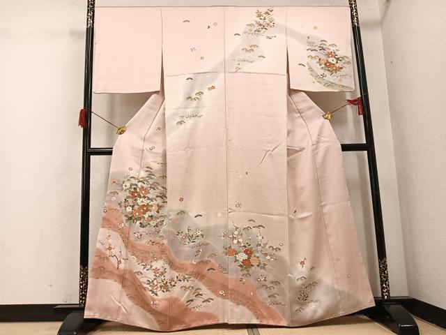 平和屋着物●訪問着 駒刺繍 草花文 暈し染め 金彩 正絹 逸品 AABH9714ph