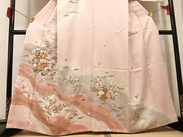 平和屋着物●訪問着 駒刺繍 草花文 暈し染め 金彩 正絹 逸品 AABH9714ph