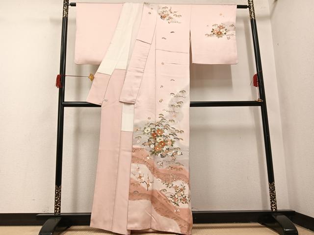 平和屋着物●訪問着 駒刺繍 草花文 暈し染め 金彩 正絹 逸品 AABH9714ph