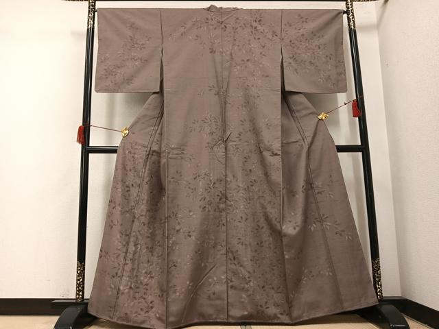 平和屋着物●訪問着 作家物 染人 紬地 手描き 枝葉文 正絹 逸品 未使用 AABH9715ph