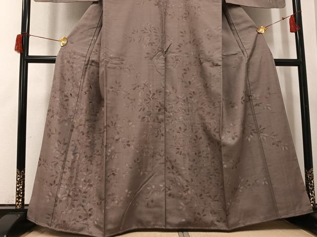 平和屋着物●訪問着 作家物 染人 紬地 手描き 枝葉文 正絹 逸品 未使用 AABH9715ph