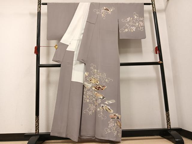 平和屋着物●訪問着 駒刺繍 花唐草冊子文 金彩 正絹 逸品 AABH9716ph