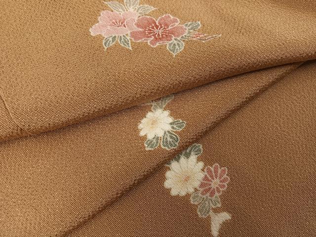 平和屋着物●上質な小紋 草花文 鬼しぼ縮緬 正絹 逸品 AABH9728ph