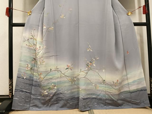 平和屋着物●訪問着 友禅 作家物 枝花文 暈し染め 金彩 正絹 逸品 AABH9733ph