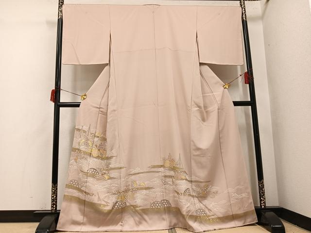 平和屋着物●豪華色留袖 駒刺繍 桐籬立波舟文 金彩 正絹 逸品 AABH9735ph