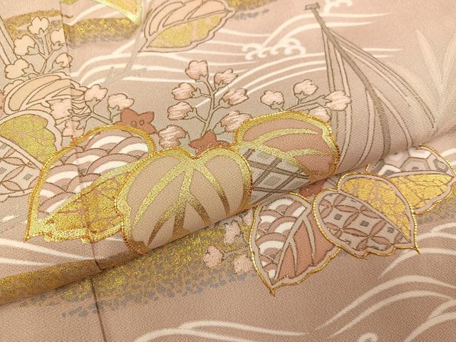 平和屋着物●豪華色留袖 駒刺繍 桐籬立波舟文 金彩 正絹 逸品 AABH9735ph