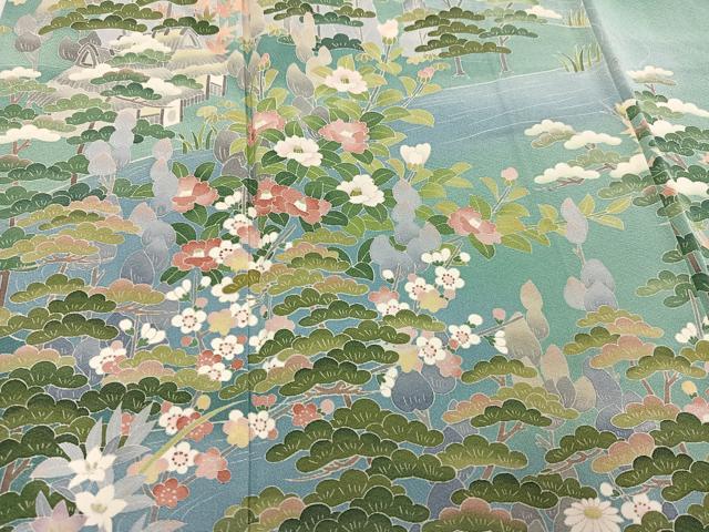 平和屋着物●十日町友禅作家 一梗 訪問着 松竹梅風景文 暈し染め 正絹 逸品 AABH9739ph