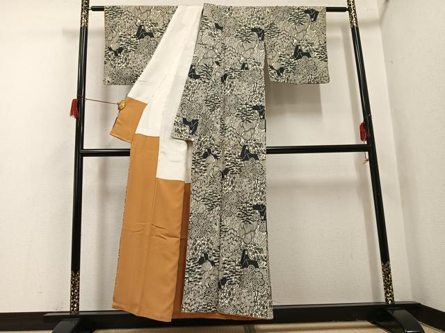 平和屋着物●上質な小紋 型染め 松竹梅風景文 正絹 逸品 AABH9740ph