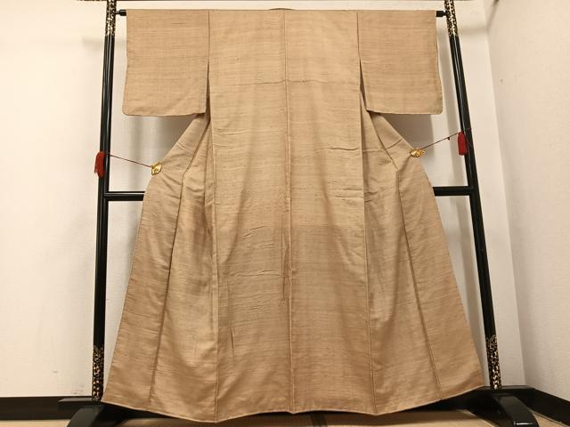 平和屋着物●上質な紬 色無地 榛色 正絹 逸品 未使用 AABH9749ph