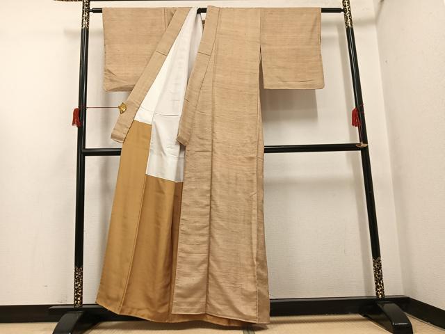 平和屋着物●上質な紬 色無地 榛色 正絹 逸品 未使用 AABH9749ph