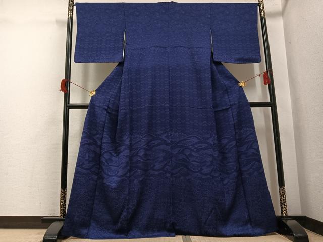 平和屋着物●訪問着 藍 風景草花文 藍鉄色 正絹 逸品 AABH9750ph