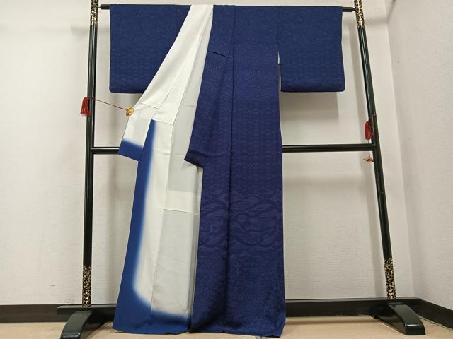 平和屋着物●訪問着 藍 風景草花文 藍鉄色 正絹 逸品 AABH9750ph