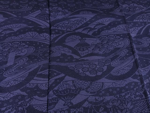 平和屋着物●訪問着 藍 風景草花文 藍鉄色 正絹 逸品 AABH9750ph