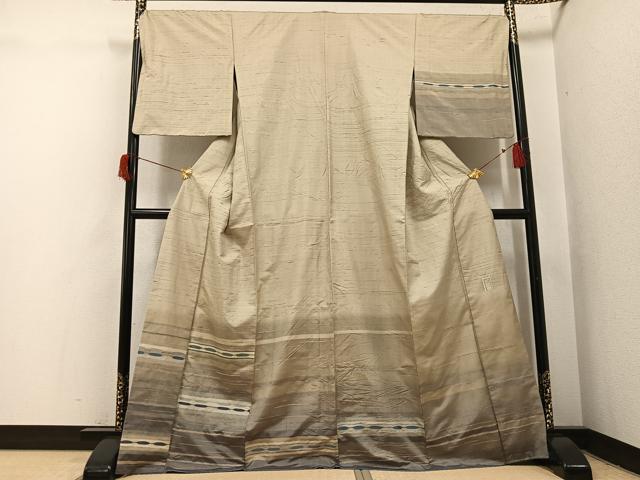 平和屋着物●京の名門 じゅらく謹製 紬 訪問着 漢方草木染め 横段文 眼鏡織 正絹 逸品 AABH9755ph