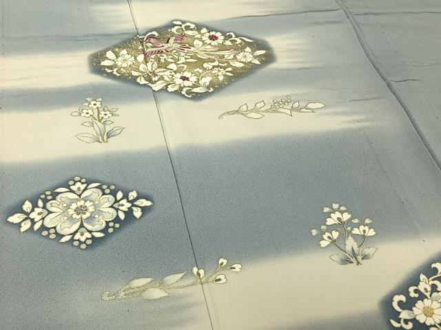 平和屋着物▽訪問着 単衣 刺繍 花鳥文 暈し染め 金彩 正絹 逸品 AABH9766jh