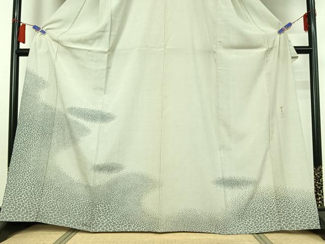 平和屋着物▽藤倉守正 本塩沢 やまだ織 訪問着 単衣 石畳文 正絹 逸品 AABH9773jh
